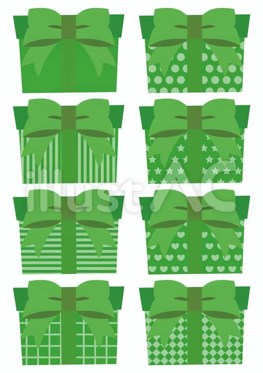 34_Illustration_Pattern 禮物8種，綠色, 禮物, 上一份禮物, 禮品, JPG, PNG 和 EPS
