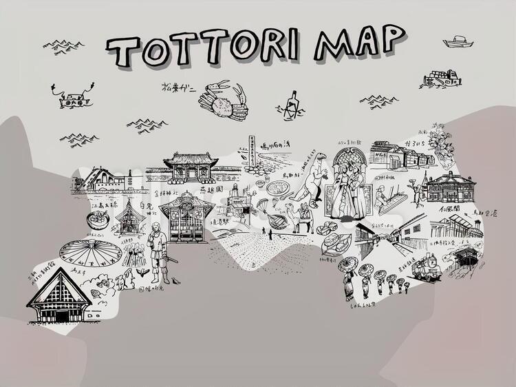 鳥取市地圖插圖, 鳥取縣, 鳥取, 旅遊, JPG, PNG 和 AI
