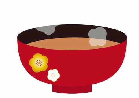 7幅插圖（味噌湯，梅花圖案，蒸汽）, 大醬湯, 日本, 日本食品, JPG, PNG 和 EPS